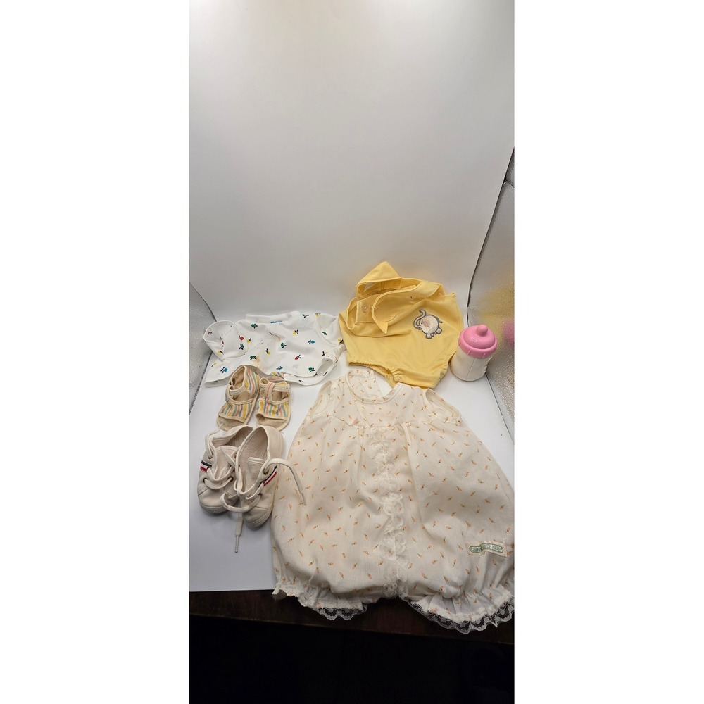 Vintage Cabbage Patch Kids Doll Clothes Accessories Lot Rompers Shoes Bottle